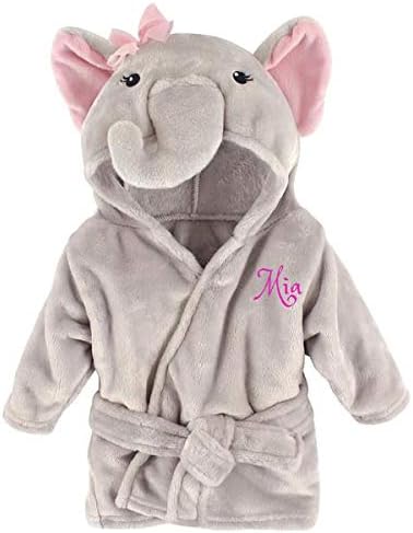 Personalized Baby Bathrobe – Custom Name or Monogram Embroidery – Soft Plush Robe for Newborns & Infants – Baby Shower for Boys & Girls – Bath Time Essential (Pink Elephant)