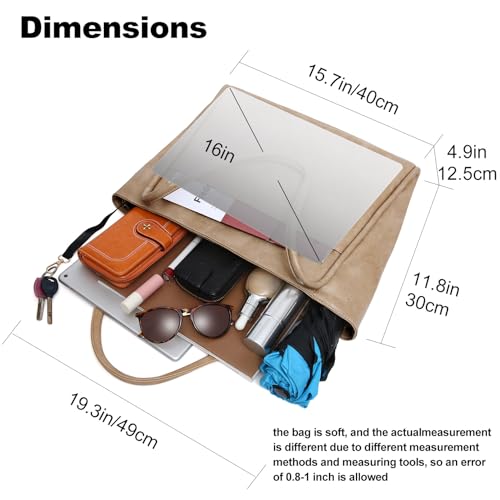 Image of Large Tote Bag for Women Work with Zipper 16L Vegan Leather Ladies Travel Purses and Handbags