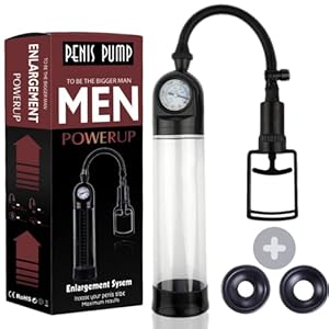 Toys Hub® Penis Vacuum Pump with Handle – Male Enlarger Device with 2 Rings and Barometer | Air Pressure Pull Pump for Men | Including Free E-book | Size 20CM | Sex Toy for Men