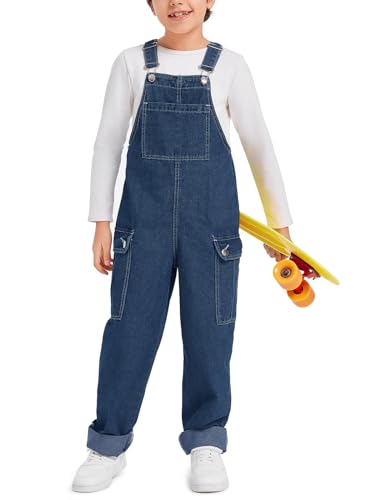 Haloumoning Salopette en jean tendance pour garçon avec poches à rabat 5-14 ans, bleu marine, 9-10 ans