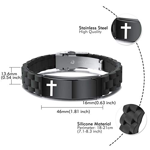 MeMeDIY Inspirational Quote Cross Bracelets Faith Christian Bible Accessories Verse Silicone ID Wristband Religious Gifts for Men Women Stainless Steel Rubber Adjustable (Black Color) by MeMeDIY - Image 2
