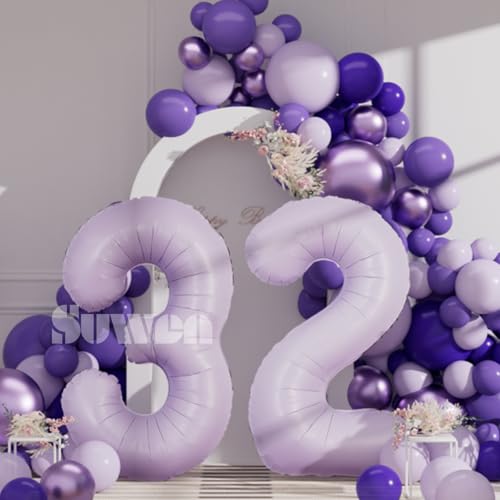 Image of SUWEN 40 Inch Light Purple Lavender Big 32 Balloon Number Foil Helium 0-9 | 32nd Large Giant Huge Mylar Jumbo Happy Birthday Party 23 Anniversary Decorations