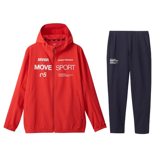 [DES] AIRY TRANSFER TOUGH スパンライク オーセンティックロゴ フルジップフーディー パンツ 上下セット 【メンズ】 （DMMXJF10/DMMXJG10） レッド×ネイビー(RD/NV) M