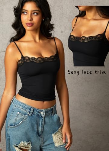 Navneet Women Sexy Lace Trim Spaghetti Strap Camisole Tank Top Y2K Going Out Crop Cami Top Date Night Rave Tops3