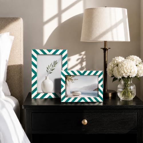 Image of Handicrafts Home Mint 5x7 Picture Frame Set of 2, Vintage Photo Frames for Wall or Tabletop Display, Family Wall Decor, Gallery Wall Frame Set, Wall Display-Resin Inlay, Candy Cane Collection.