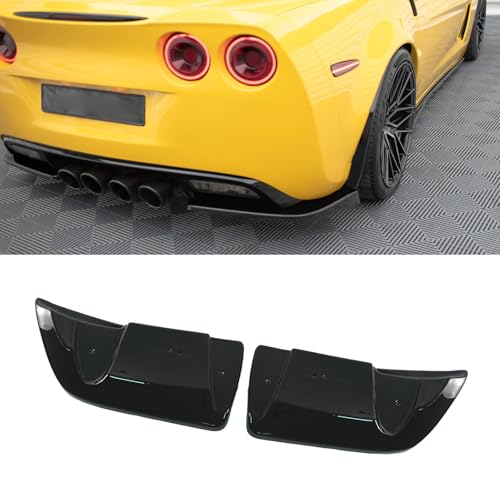 PFRREOR 2PCS Rear Bumper Diffuser Splitter for Corvette C6 Base/Grand Sport/Z06/ZR1 2005-2013 ABS Plastic Add On Rear Side Corner Canard Aprons (Glossy Black)