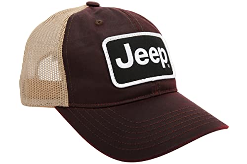 Jeep Waxed Chino Twill/Soft Mesh Classic Text Logo Embroidered Patch Hat Burgundy/Khaki #TOP28