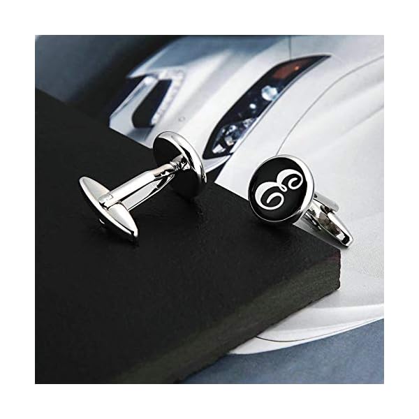 Aooaz Cufflinks Button Mens Stainless Steel Cufflinks Letter Round Cufflinks for Boy Cufflinks for Dad Black White - Image 5