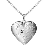AMATOLOVE Initial S Necklace Silver Heart Locket Necklaces For Women Locket Necklace For Girls That Hold Pictures