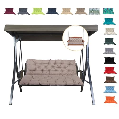 Coussin de balancelle 3 places kaki imperméable pour banc de jardin