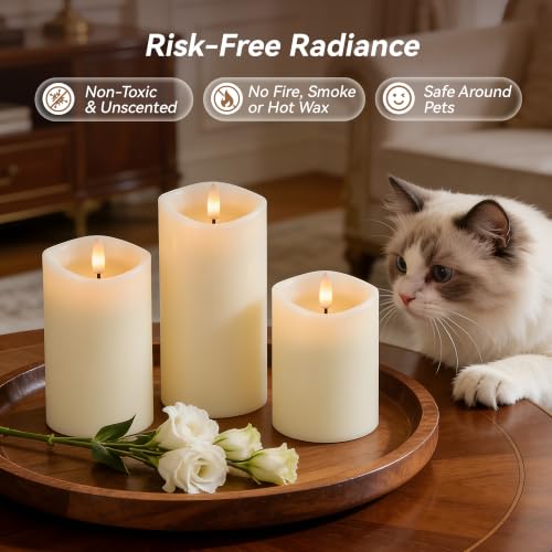 Image of Ivory Real Wax LED Rechargeable Flameless Battery-Operated Pillar Candles