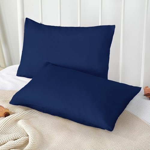 Image of TILLYOU Toddler Pillowcase 2 Pack with Envelope Closure,13 inch x 18 inch Silky Soft Microfiber Travel Kids Pillowcase for Boys and Girls,Navy