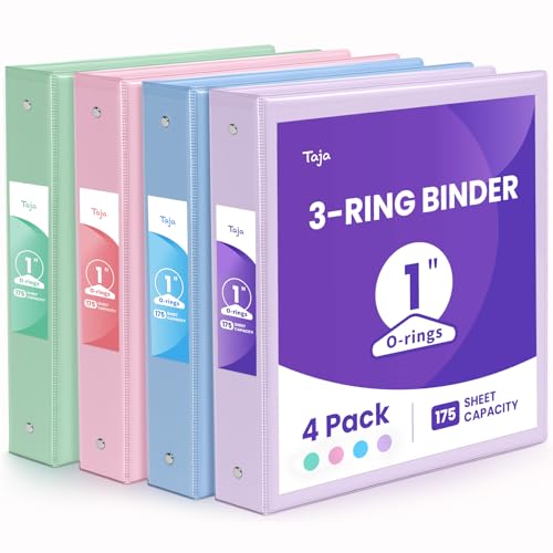 1 Inch Binders 3 Ring 4 Pack, PVC Free View Binder (Fits 8.5" x 1...