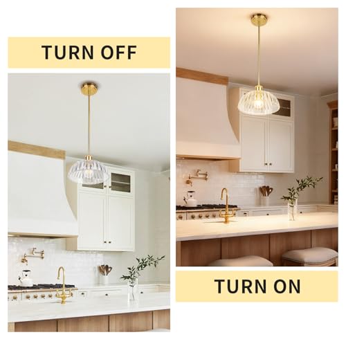 Image of JYO 10 inch Gold Pendant Light, Vintage Single Pendant Light Fixtur with Ribbed Glass, Pendant Light for Kitchen Island Bedroom Hotel Living Room