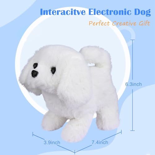 Image of WorWoder Plush Teddy Toy Puppy Electronic Interactive Pet Dog - Walking, Barking, Tail Wagging, Stretching Companion Animal for Kids (Bichon Frise)