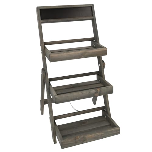 HRB Blumenregal, große Blumentreppe 3 stufig 36 x 72 cm (BxH) Vintage Design Anthrazit Wunderschöne Pflanzentreppe für draußen und drinnen aus Holz. Blumenregal für den Balkon oder Outdoor.