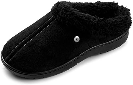 Beyond boys" Boys Stitched Faux Suede, Fleece Lined Clog Slippers Black 3/4