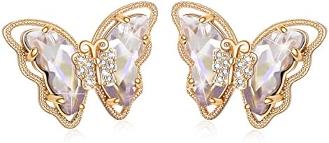 Butterfly Earrings for Women,925 Sliver Needle, Busycon Sparkle Glass Crystal Gemstone Butterfly Stud Earring, Anniversary Birthday Butterfly Jewelry Gifts for Women Grils