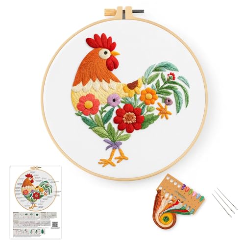 CZFSWT Embroidery Kit, Rooster Easy Embroidery Kits for Beginners, Cross Stitch Kits for Beginners Suitable for Improve Fine Motor Skills