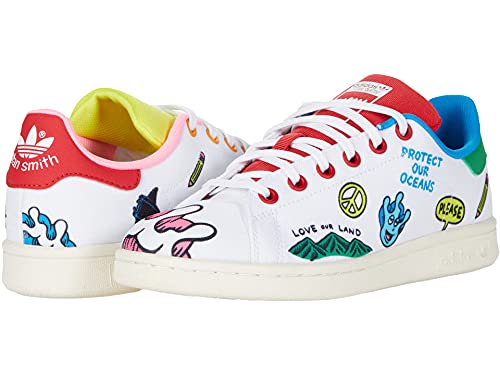 adidas Originals unisex child Stan Smith Primeblue Sneaker, White/Vivid Green/Scarlet, 3.5 Big Kid US