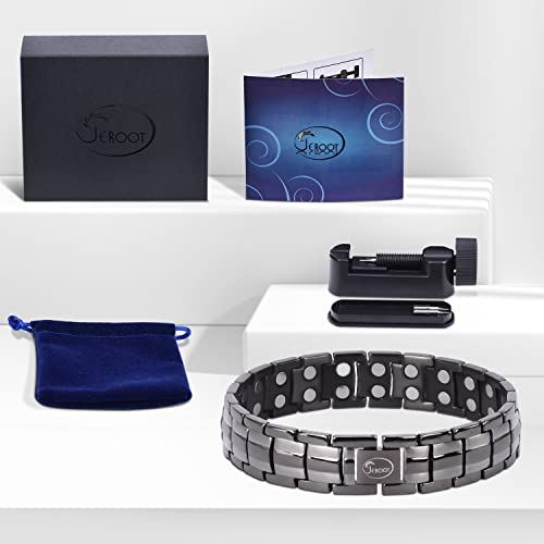 Jeroot Magnetic Bracelets For Men, Pure Titanium Double Row Strong Magnets (3500Gauss Per Magnet) Bracelet, Men's Bracelet With Adjustment Tool & Jewelry Gift Box (Gray-2) #TOP6