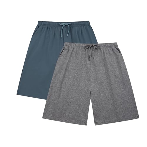 HomyComy Pantalón Pijama Hombre Corto Algodón Bolsillos Verano Cintura Elástica con Cordón Suave Cómodo Patalones de Pijama Transpirable
