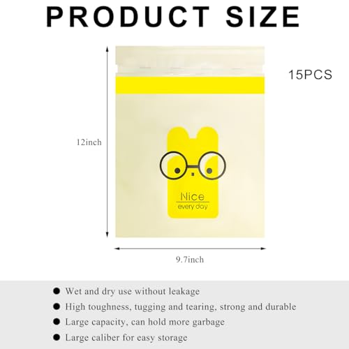 Image of 15 PCS Car Trash Bags, Easy Stick-On Disposable Car Garbage Bags Leak-Proof Vomit Bags, Waterproof Self Adhesive Cleaning Bags for Vehicles Bedrooms Offices, Car Accessories (Little Yellow Man)