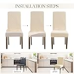 MOSAYT 100% Waterproof Dining Room Chair Covers Set of 4, Super Fit Stretch Jacquard Parson Chairs Slipcovers Removable Washable Chair Seat Protectors for Home, Kitchen, Banquet (Beige) - Image 5