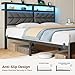 Seventable Bed Frame Full Size with Charging Station, LED Bed with Upholstered Storage Headboard, Metal Platform Bed with Under Bed Storage, No Box Spring Needed, Noise Free, Easy Assembly, Grey