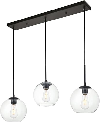 Living District Baxter - Colgante con cristal transparente (3 luces, color negro)