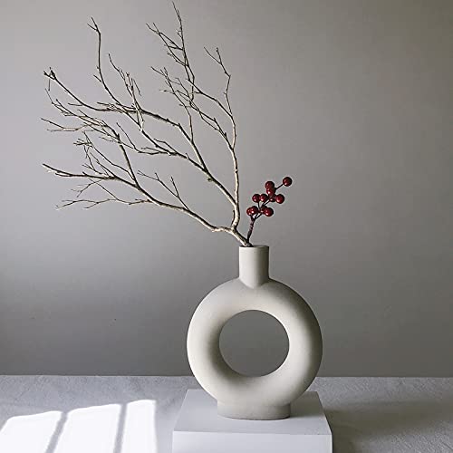 Eastern Rock White Ceramic Vase Modern Minimalist Abstraction Vase,For Centerpieces,Kitchen,Office, Living Room,Wedding,Gifts,Modern Geometric Vases Perfect Home Decor Vase(O Shape) #TOP5