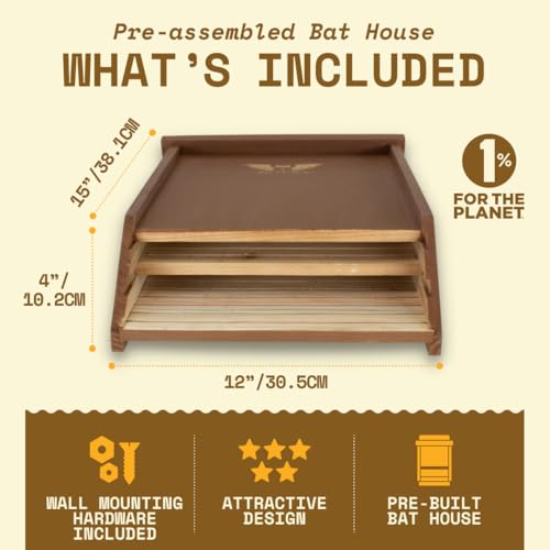 BIGBATBOX Wooden Large Bat House for Outdoors - 2 Chamber, Brown, Fits Up to 75 - Proven Backyard Bat Box Kit Design for Attraction