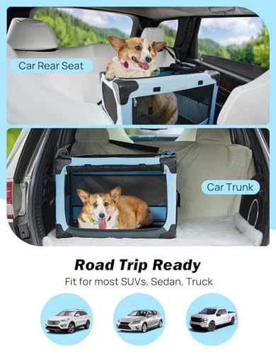 image for JOYTUTUS Collapsible Dog Crate, 26 Inch Portable Pet Crate for Car, Tr
