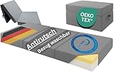 TexDeko® Premium Klappmatratze 75x195cm (3-teilig), komfortable ergonomische Faltmatratze 15cm dick mit 4cm Visco-Schicht und Anti-Rutsch-Unterseite waschbarer Bezug, ideal als Gästematratze (Grau)
