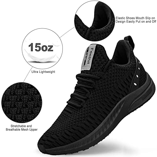 Feethit Mens Slip On Walking Shoes Blade Tennis Shoes Non Slip Running Shoes Lightweight Workout Shoes Breathable Mesh Fashion Sneakers All Black Size 10