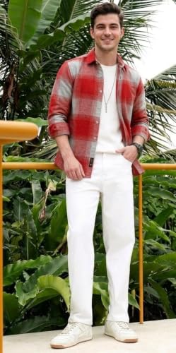Image of Red Checks /Men's Boxy Fit Plaid Flannel Shirt Red and White | Boxy Fit, Plaid Pattern