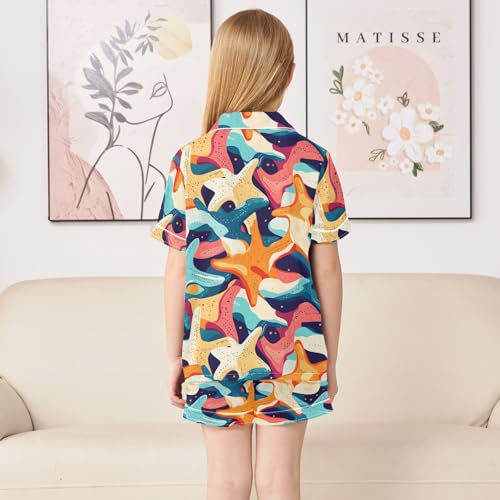 ALAZA Colorful Cartoon Starfish Satin Pajamas Set Short Sleeve Button Down Sleepwear Summer Pjs 2 Piece4