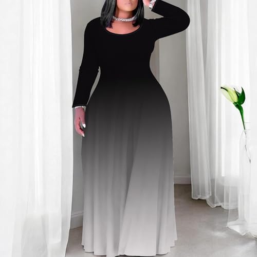 Image of PinkPatty Women's Plus Size Long Sleeve Maxi Dresses T Shirt Boho Sundress Fall Dress with Pockets