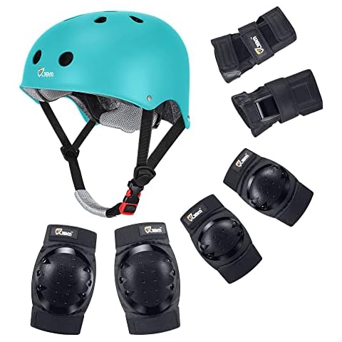 JBM Skating Protective Gear Adult Skateboard Helmet Knee and Elbow Pads with Wrist Guards for Inline Roller Skating, Skateboarding, Scootering (Green, Medium (8-14 Years)) Cover