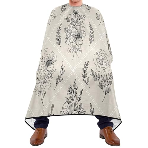 Capa de Corte de Pelo Profesional Impermeable con Estampado Floral Negro, Cierre Ajustable con Botones para Peluquería y Estilismo miniatura 1