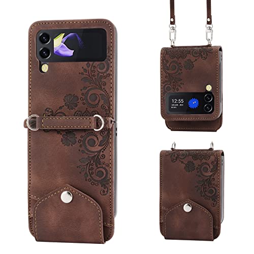 Étui portefeuille Samsung Galaxy Z Flip 3 sacoche bandoulière porte-carte de crédit en cuir PU