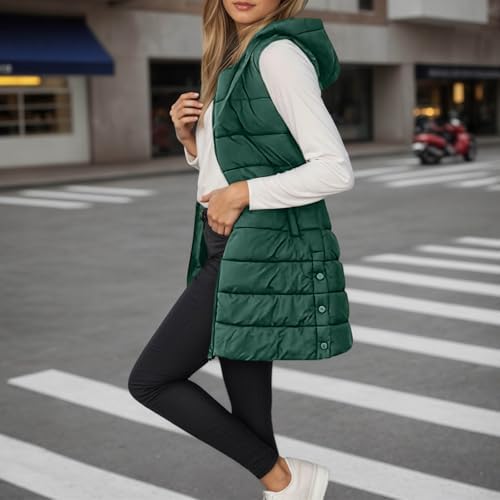 TRCELECTROP Long Puffer Vest Women Winter Fall Zip Up Sleeveless Reversible Fleece Jacket Warm Hooded Coats with Pockets - 1