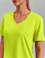 PINSPARK Tennis Shirts for Women Short Sleeve V Neck Moisture Wicking Workout Tops Quick Dry Athletic Gym Golf T-Shirts,Neon Green Medium — image 3