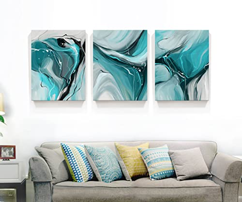 Canvas Painting Abstract Wall Art Teal Wall Art Living Room Canvas Wall Art Bedroom Wall Art Bathroom Wall Art Abstract Watercolor Home Decor Kitchen Poster Art 12X16 Inch/Set Of 3,Wall Decor Painting #TOP1