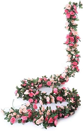 Nayels 5 Pack 41 FT Fake Rose Vine Flowers Plants Artificial Flower Hanging Rose Ivy Home Hotel Office Wedding Party Garden Craft Art Décor Pink