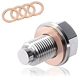 KUQUTIDY Oil Drain Plug, Magnetic M14x1.5 Oil Pan Drain Nut Bolt with 5PCS Copper Crush Washer Gasket, Stainless Steel Engine Sump Pan Anti Leakage Replacement for Car Motorcycle Boat