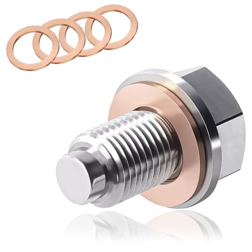 Image of KUQUTIDY Oil Drain Plug, Magnetic M12 x 1.75 Oil Pan Drain Nut Bolt with 5PCS Copper Crush Washer Gasket, Stainless Steel Engine Sump Pan Anti Leakage Replacement for Car Motorcycle Boat