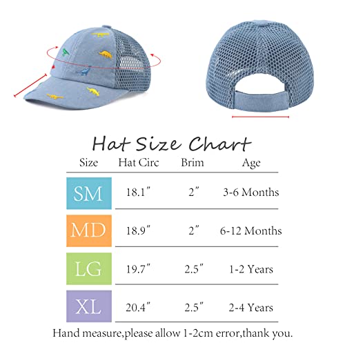 Jangannsa Dinosaur Boys Girls Caps Embroidery Baby Baseball Caps Cotton Infant Toddler Kids Hat Spring Summer Autumn 6M-4Y (Sky Blue-Mesh, 20.5"(2-4 Years)) #TOP5