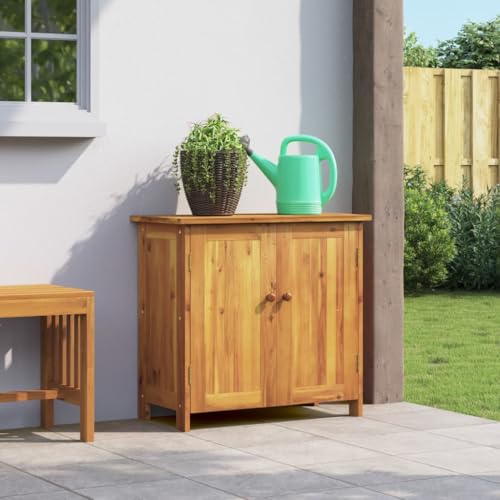 Mokuyary - Armario de jardín (75 x 35 x 70 cm, madera maciza de acacia, armario de almacenamiento, jardín, descuento para herramientas, para exterior, interior, jardín, balcón o terraza