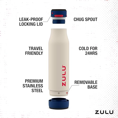 Image of Zulu Ace 24oz Vacuum Insulated Stainless Steel Water Bottle with Chug Spout, Leak-Proof Locking Lid and Removable Base for Sports Gym Workout Travel, Cupholder Friendly, Red White & Blue